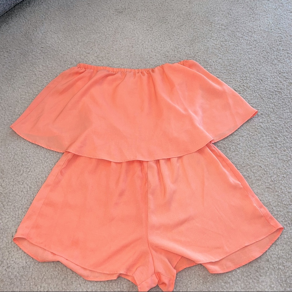 Coral Strapless Romper